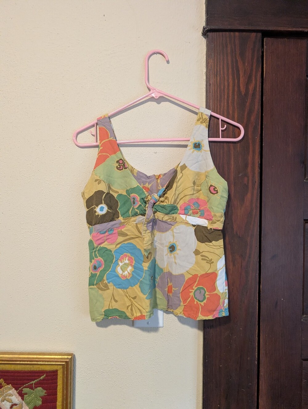 Kahala Hawaiian Tank Top Blouse‎ With Tie Front Floral Retro Y2K Size 4